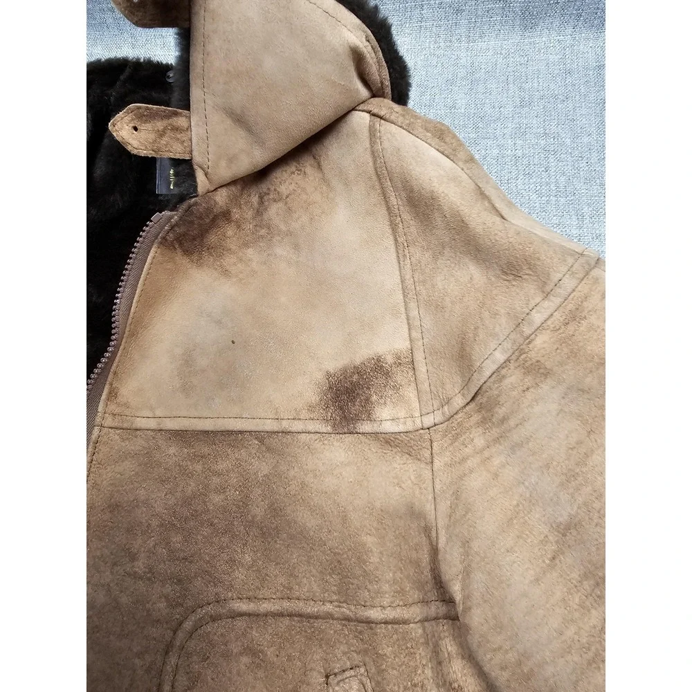 VINTAGE Robert Lewis Jacket Mens 38 Brown Suede Faux Fur Bomber Shearling